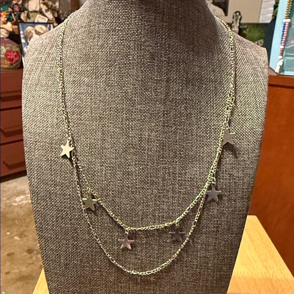 Layered Star Pendant Necklace - Silver Tone